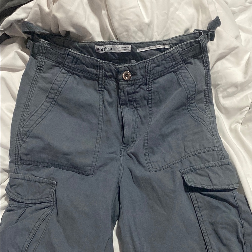 Bershka Men's Charcoal Cargo Pants